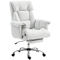 HOMCOM High Back Office Chair, Reclining Desk Chair with Footrest, High Resilience Foam, Rolling Wheels, Cream White(m-1)
