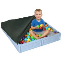 Outsunny Kids Outdoor Sandbox with Canopy, Bottom Fabric Liner, Light Blue(m-11)