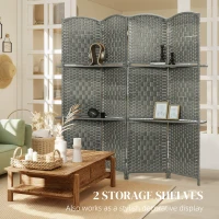 HOMCOM 6 FT Privacy Screen, 4 Panel Room Divider with Shelves for Living Room Bedroom Home Office, Grey(m-5)