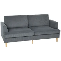 HOMCOM 3 Seater Sofa, 74" Modern Corduroy Upholstered Couch with Thick Spring Cushions, Solid Wood Legs, Armrests, Dark Grey(m-2)
