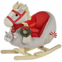 Qaba Kids Ride-On Rocking Horse Toy, Rocker with Lullaby Song, Hand Puppets & Soft Plush Fabric for Children 18-36 Months, Gray(m-1)
