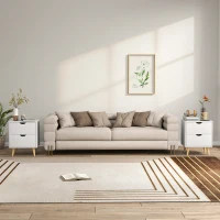 HOMCOM Modern Bedside Table Set of 2, Nightstand with 2 Drawers and Pine Wood Legs for Bedroom, Living Room, White(m-10)