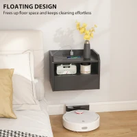 HOMCOM Wall Mounted Bedside Table, Set of 2 Floating Nightstand with Charging Station, Drawer and Open Shelf for Bedroom, Black(m-6)