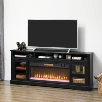 HOMCOM Fireplace TV Stand for TVs Up to 80 Inch, TV Console with Electric Fireplace, Open Storage and Side Cabinets, Black(m-10)