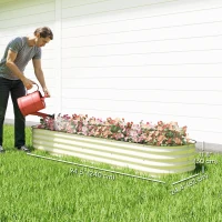 Outsunny 7.9 x 2 x 1ft Galvanized Raised Garden Bed Kit, Metal Planter Box with Safety Edging, Cream White(m-3)