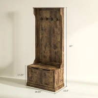 HOMCOM Hall Tree with Coat Rack, Storage, and Sitting Bench, Rustic Brown(m-3)