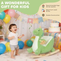 Qaba Baby Rocking Horse, Kids Ride On Dragon Toy with Realistic Dragon Roar and Safety Belt for Kids 18–36 Months, Green(m-7)