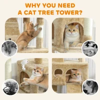 PawHut 68-inch Multi-Level Cat Scratching Tree Kitty Activity Center Post Tower Condo Pet Furniture w/ Toy Light Brown(m-7)