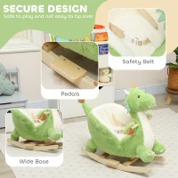 Qaba Baby Rocking Horse, Kids Ride On Dragon Toy with Realistic Dragon Roar and Safety Belt for Kids 18–36 Months, Green(m-6)