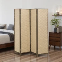 HOMCOM 6 FT Room Divider, 4 Panel Folding Privacy Screen, Lightweight Handwoven Freestanding Partition for Home Office, Brown(m-1)
