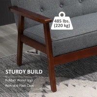 HOMCOM 44.5" 2 Seat Sofa for Bedroom, Modern Upholstered Loveseat with Button Tufted Back and Wood Legs, Grey(m-5)