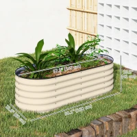 Outsunny 5 x 2 x 1.5 FT Galvanized Steel Raised Garden Bed, Metal Garden Bed Planter Box with Safety Edging, Cream White(m-3)