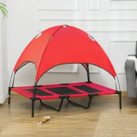 PawHut 48" x 36" Elevated Portable Dog Cot Cooling Pet Bed with UV Protection Canopy Shade, Red(m-10)
