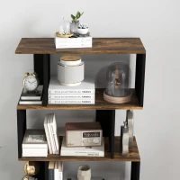 HOMCOM 5-Tier Bookshelf, Geometric S Shaped Bookcase, Tall Narrow Display Shelf for for Living Room, Study Room, Rustic Brown(m-10)