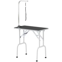 PawHut Foldable Pet Grooming Table for Dogs Cats with Adjustable Arm, Non-slip Surface, Black(m-2)