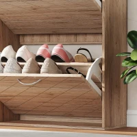 HOMCOM Shoe Storage Cabinet with 4 Flip Drawers, Narrow and Slim, 20 Pair of Shoes Organizer for Hallway, Entryway, Oak(m-10)