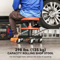 HOMCOM Rolling Garage Stool, 300 LBS Capacity Mechanic Stool with 2.5" Wheels, Tool Trays Storage, Adjustable Height, Orange(m-4)
