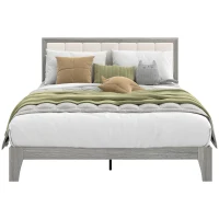 HOMCOM Queen Bed Frame with Headboard Queen Platform Bed Frame with Wooden Slats No Box Spring Needed Easy Assembly Gray(m-11)