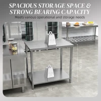 HOMCOM Stainless Steel Workbench, 35 x 24 x 34 Inch, Heavy Duty Work Prep Table with Shelf, Workbench for Kitchen, Garage(m-5)