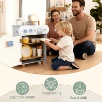 Qaba Wooden Dishwasher Playset, Play Sink Toys with Faucet, Turning Knobs and Accessories, Gift for Boys Girls Toddlers(m-7)