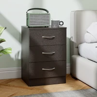 HOMCOM Bedside Table, Modern Night Stand with 3 Drawers and Metal Rail for Bedroom, Dark Brown(m-1)