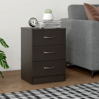 HOMCOM Bedside Table, Modern Night Stand with 3 Drawers and Metal Rail for Bedroom, Dark Brown(m-10)