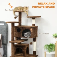 PawHut 54" Cat Tree, Multi-Level Cat Tower with Scratching Posts, Cat Condos, Bed, Platforms, Ramp, Toy Ball, Light Brown(m-5)