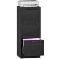 HOMCOM 3 Drawer Filing Cabinet with Lock, Office Storage Cabinet with Adjustable Hanging Bars for A4 Letter Size Files, Black(m-11)