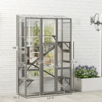 PawHut Outdoor Catio Cat Enclosure, Large Wooden Cat House with 6 Jumping Platforms, Scratching Post, 2 Ramps, for 2-3 Kittens(m-3)