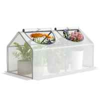 Outsunny Portable Mini Tunnel Greenhouse Garden Warm House with 2 Windows Steel Frame PE Cover, 47" x 24" x 24", White(m-11)