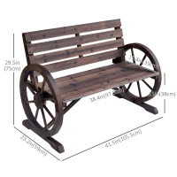 Outsunny 42" Wood Wagon Wheel Bench Garden Loveseat Rustic Seat Relaxing Lounge Chair Outdoor Decorative Seat Park Decor, Brown(m-3)