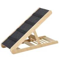 PawHut Dog Ramp for Bed Couch, Foldable Pet Ramp Height Adjustable 4 Levels from 14.75" to 24.5" for Cats and Small Dogs with Non-Slip Carpeted Surface, Natural(m-11)