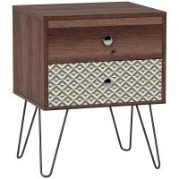HOMCOM Side Table with Drawers, Nightstand, Bedside Table, Sofa End Table, for Bedroom, Brown(m-11)