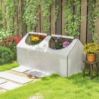Outsunny Portable Mini Tunnel Greenhouse Garden Warm House with 2 Windows Steel Frame PE Cover, 47" x 24" x 24", White(m-9)