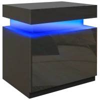 HOMCOM Nightstand, Bedside Table with LED Lights and 2 Drawers for Bedroom, Living Room, Black(m-11)