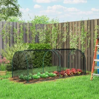 Outsunny 8' x 3' Crop Cage, Garden Plant Protector, with 3 Zippered Doors and 6 Ground Stakes, for Garden, Yard, Lawn, Black(m-1)