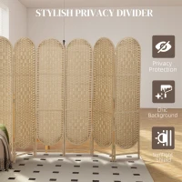 HOMCOM Bohemian Privacy Screen, Folding Room Divider with 6 Panels and Arched Top for Bedroom Living Room Office, Natural Wood(m-4)