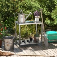 HOMCOM Stainless Steel Workbench, 35 x 24 x 34 Inch, Heavy Duty Work Prep Table with Shelf, Workbench for Kitchen, Garage(m-7)