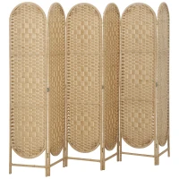 HOMCOM Bohemian Privacy Screen, Folding Room Divider with 6 Panels and Arched Top for Bedroom Living Room Office, Natural Wood(m-2)