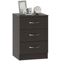 HOMCOM Bedside Table, Modern Night Stand with 3 Drawers and Metal Rail for Bedroom, Dark Brown(m-2)