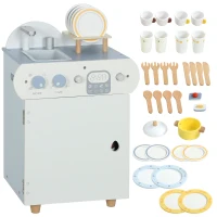 Qaba Wooden Dishwasher Playset, Play Sink Toys with Faucet, Turning Knobs and Accessories, Gift for Boys Girls Toddlers(m-11)