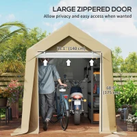 Outsunny 7' x 12' Outdoor Storage Shed Portable Garage with Roll-up Door for Motorcycle, Bike, Garden Tools, Beige(m-6)