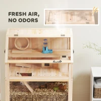 PawHut Wooden Hamster Cage with Detachable Lower Floor, Storage Shelf, Hut, Seesaw, Exercise Wheel, Ramps for Dwarf(m-8)