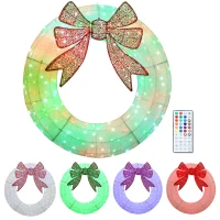 Outsunny 48 Inch Lighted Wreath Decoration with Dual Color LED, Christmas Wreath with Daily Timer, Remote for Indoor Outdoor(m-11)