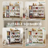 Qaba Kids Bookshelf and Toy Storage Organizer, Children Bookcase with 8 Removable Bins, Cabinet for Playroom, Kids Room, Nursery, White(m-7)