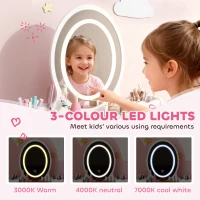 Qaba Kids Vanity Set with Mirror, Stool, 3-Colour LED Lights, Girls Dressing Table Pretend Play for Kids Room, Pink(m-4)