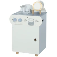 Qaba Wooden Dishwasher Playset, Play Sink Toys with Faucet, Turning Knobs and Accessories, Gift for Boys Girls Toddlers(m-2)