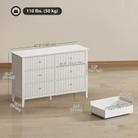 HOMCOM Double Chest of Drawers, Modern 6 Drawer Dresser for Bedroom, Living Room, Hallway, Closet, White(m-3)