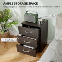 HOMCOM Bedside Table, Modern Night Stand with 3 Drawers and Metal Rail for Bedroom, Dark Brown(m-4)