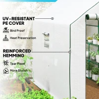 Outsunny Walk-in Greenhouse with 3 Tier, Garden Plant Growhouse with Roll-up Door and Mesh Windows, 140 x 213 x 190 cm, White(m-5)